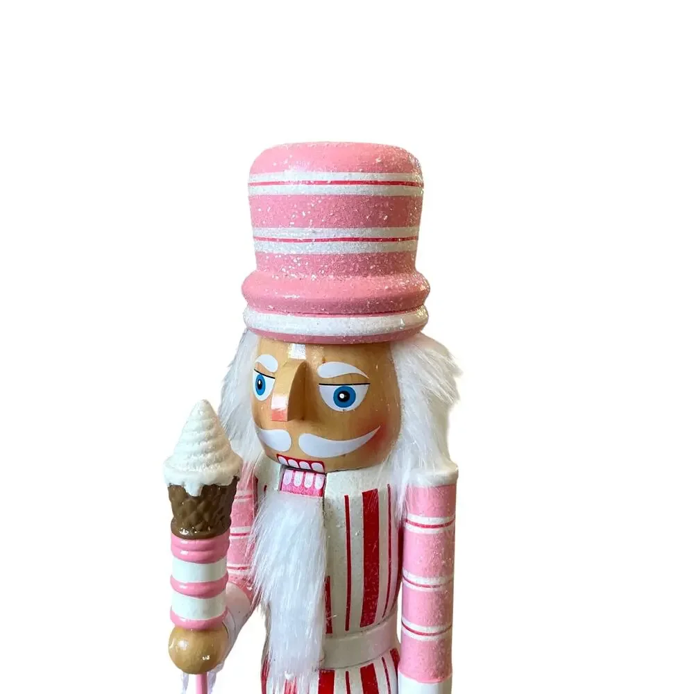 Sweet Treats 14in Valentine Nutcracker Holding Ice Cream Staff Pink White XO NEW